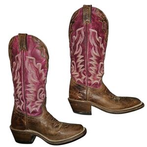 Boulet Women's Bison Shrunken Western Magenta Stitch Boots Size 6